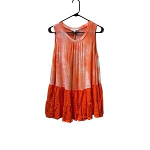 Davi‎ & Dani Orange babydoll ruffled tank top size Small